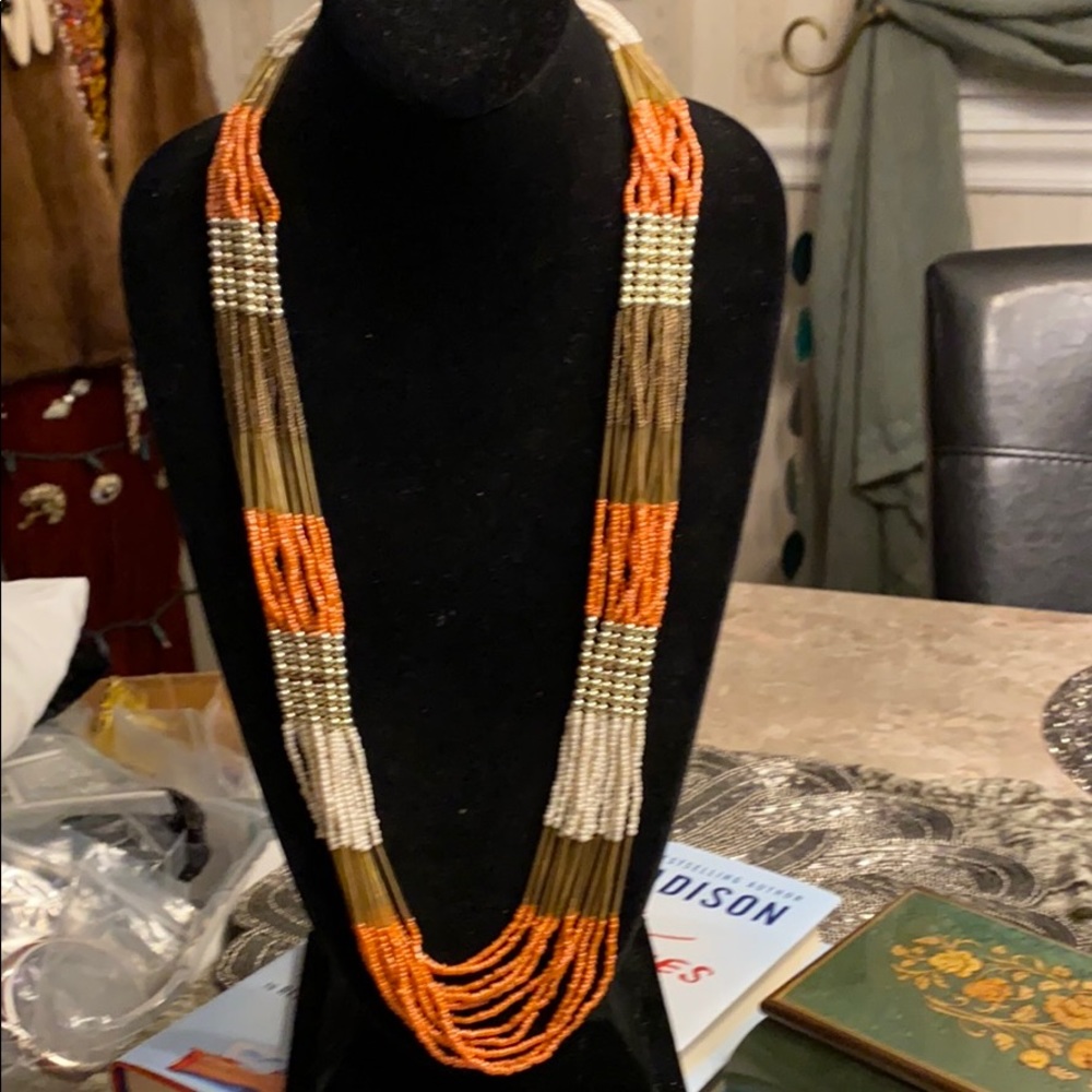 Aldo Goldtone Glass Beaded Necklace apricot cream